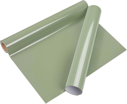 VINYL FROG Khaki Green 12" x 5ft Heat Transfer Vinyl Roll - Iron On Vinyl for T-Shirts & DIY Craft Designs