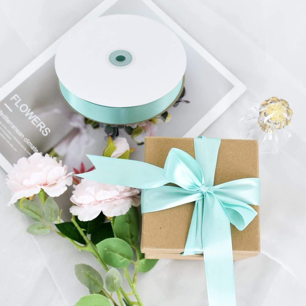 TONIFUL 1 Inch x 100yds Teal Turquoise Blue Satin Ribbon, Thin Solid Color Satin Ribbon for Gift Wrapping, Crafts, Hair Bows Making, Wedding Party Decoration, Invitation Cards, Floral Bouquets