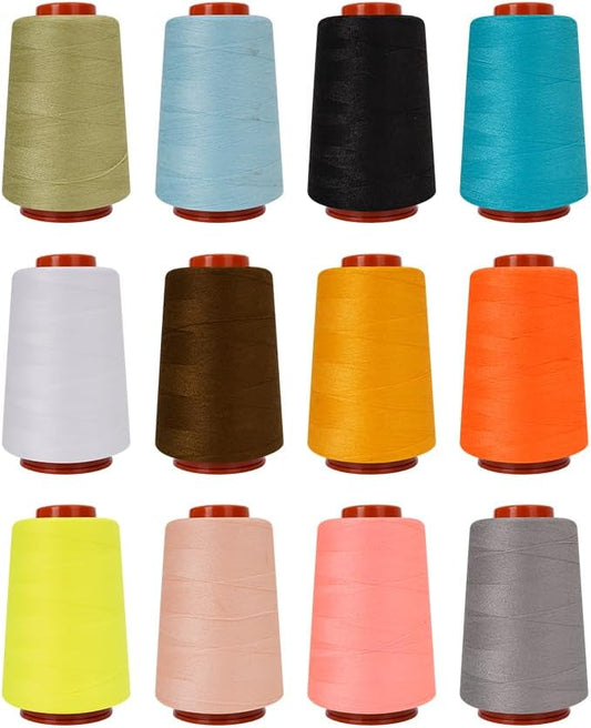 Polyester Sewing Thread Kit, 12 Colors, 800 Yards Each, Multi-Color Spools for Machine and Hand Sewing, Quilting, Serger, 30wt