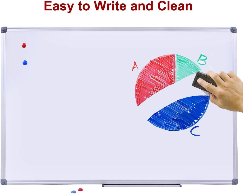 48" x 36" Magnetic Whiteboard for Wall Mount | Large Dry Erase Board with Aluminum Frame & Pen Tray | Office, Classroom, Home Use | Durable White Board for Presentations, Messages, Planning