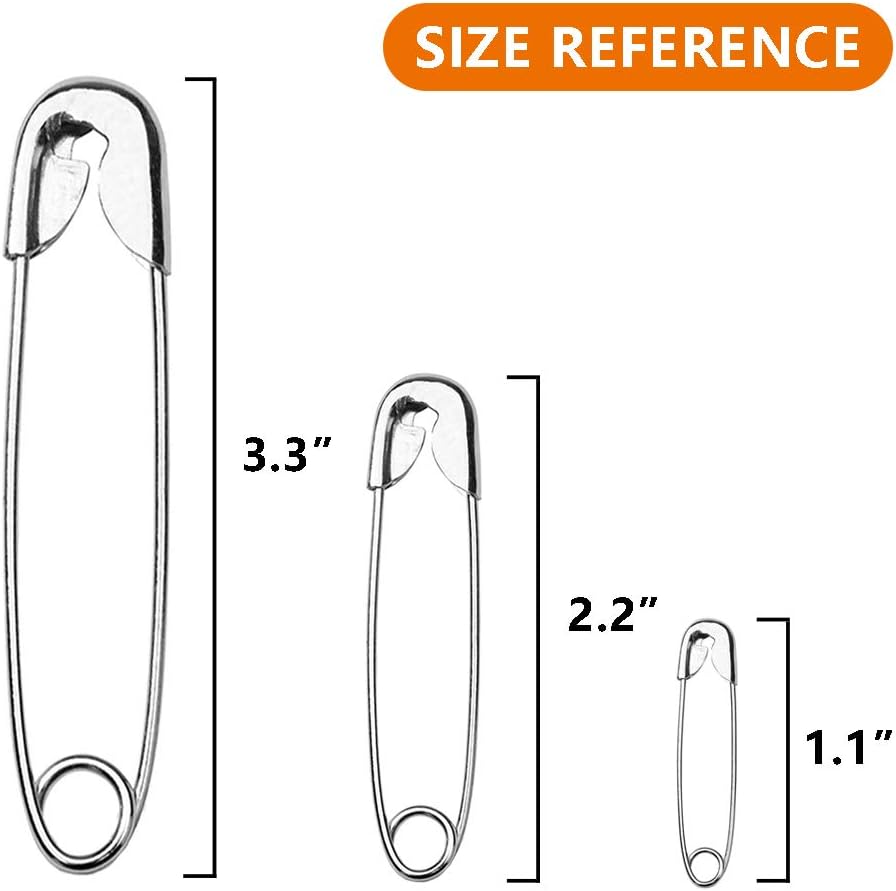vrupin 100PCS-2.2In Safety Pins,Stainless Steel Safety Pins,Safety Pins Bulk Metal Silver Sewing Pins Clothing Clips Tool 55mm Decorative Safety pins