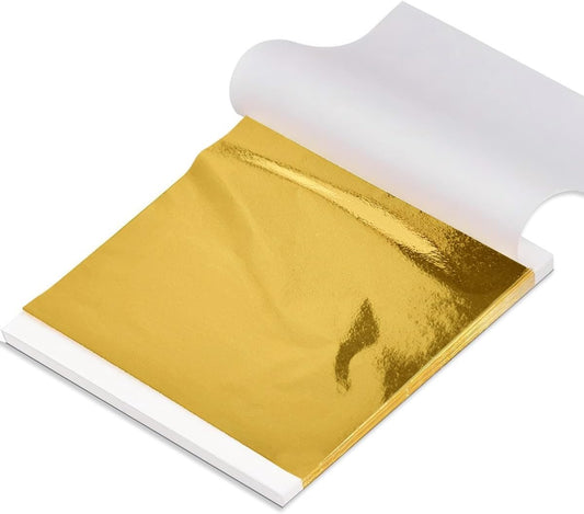 Luckymica Gold Leaf Sheets, 100 Pcs Adequate Gold Foil Sheets for Arts, Crafts, Decoration, Gilding, Paints, DIY, 5.5" x 5.5"