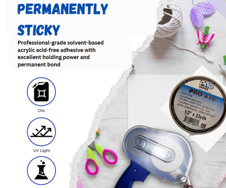 Pro 410 ATG Adhesive Transfer Tape - Acid-Free, Double Sided Tape for Scrapbooking, Framing, Laminating & Mounting - Permanent Bond for Paper, Plastic, Cloth, Vinyl & Cork - Weather-Resistant