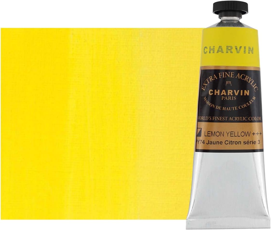 Charvin Extra Fine Professional Acrylic Paint - Lemon Yellow, 60ml Tube, Triple-Milled, Lightfast Pigments, Open Stock Artist Acrylic Paints in Nature-Inspired Hues