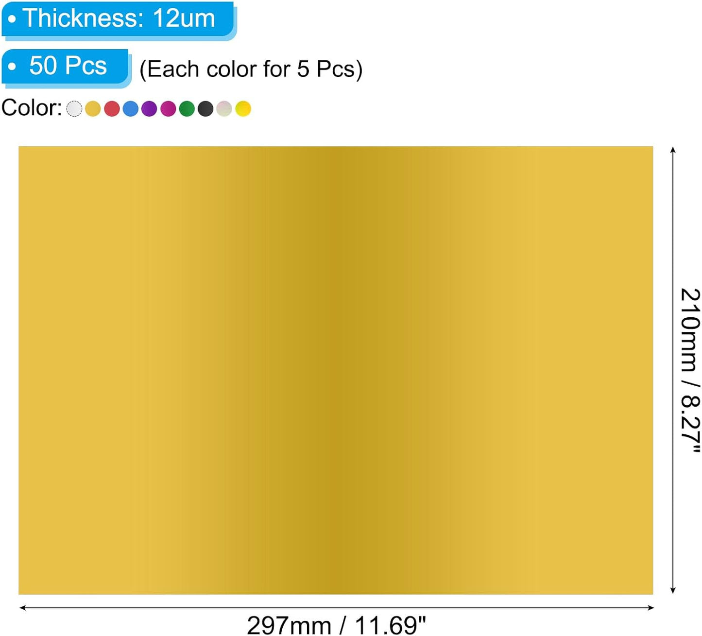 PATIKIL 11.7x8.3" Hot Stamping Foil Paper Sheet, 50 Sheets A4 Heat Transfer Hot Stamping Paper Foil for Leather DIY Logo Decor Craft Gift Package Scrapbook Card, 10 Colors