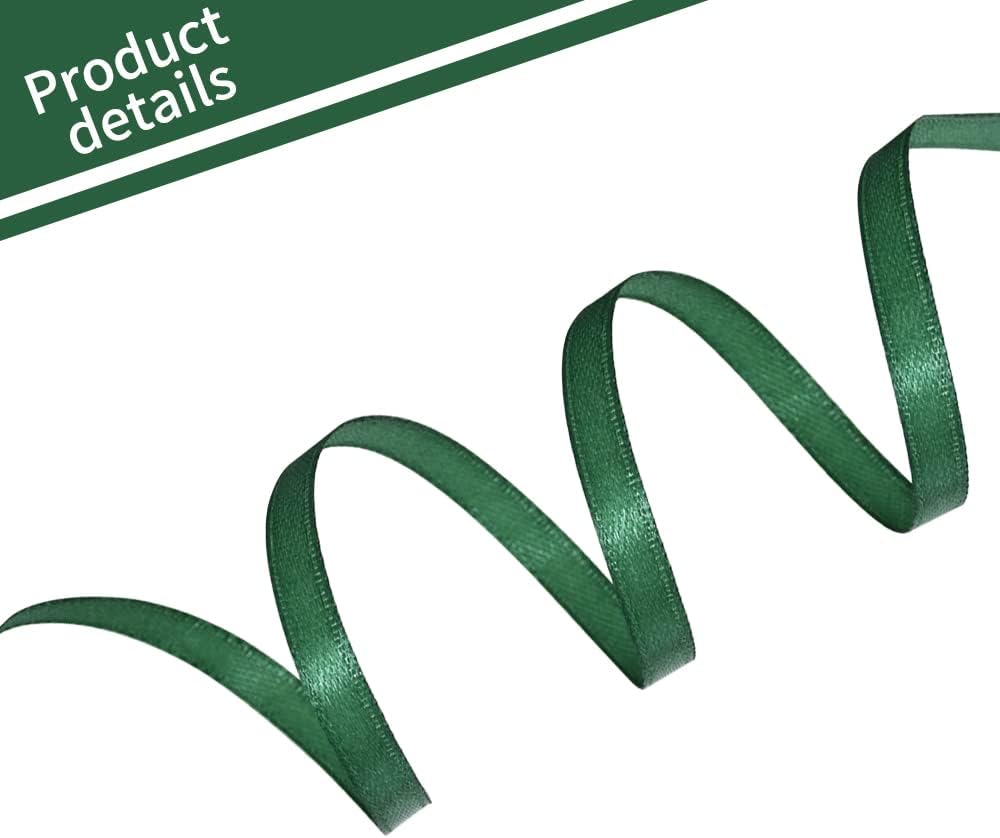 TONIFUL 1/4 Inch x 100yds Emerald Green Christmas Green Satin Ribbon, Thin Solid Color Satin Ribbon for Gift Wrapping, Crafts, Hair Bows Making, Wedding Party Decoration, Invitation Cards