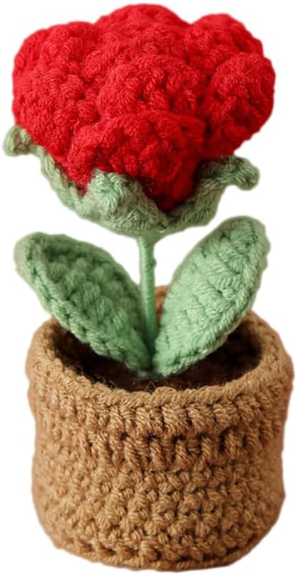 Rose Pin Cushion, Handmade Knitted Pincushions, Cute Pin Cushions Needle Holders for Sewing Quilting Accessory, DIY Crafts or Patchwork Decor.Potted Red Roses