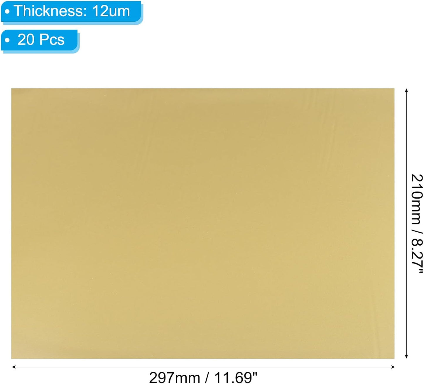 PATIKIL 11.7x8.3" Hot Stamping Foil Paper Sheet, 20 Sheets A4 Heat Transfer Hot Stamping Paper Foil for Leather DIY Logo Decor Craft Gift Package Scrapbook Card, Matt Gold