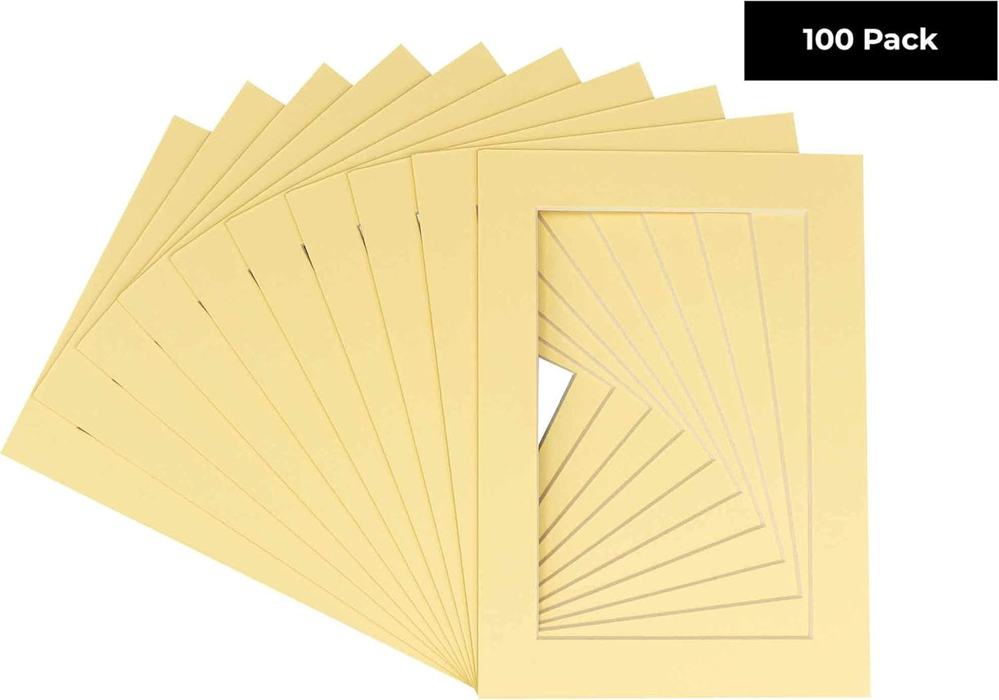 6x8 Mat for 8x10 Frame - Precut Mat Board Acid-Free Show Kit with Backing Board, and Clear Bags Soft Yellow 6x8 Photo Matte Made to Fit a 8x10 Picture Frame Matboard for Framing, Pack of 100 Mats