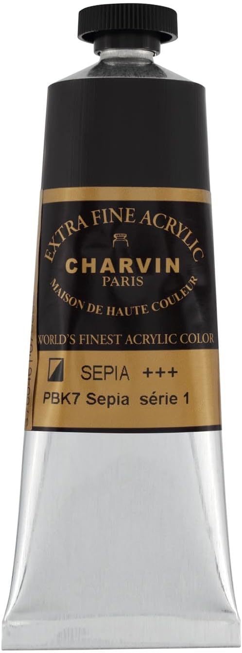 Charvin Extra Fine Professional Acrylic Paint - Sepia, 60ml Tube, Triple-Milled, Lightfast Pigments, Open Stock Artist Acrylic Paints in Nature-Inspired Hues