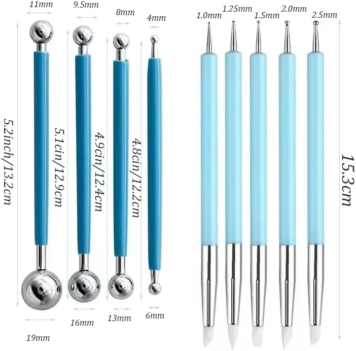 Professional Clay Sculpting Tools Set, Blue, 9 Pieces, Ball Stylus and Modeling Tools for Pottery, Ceramics, Art