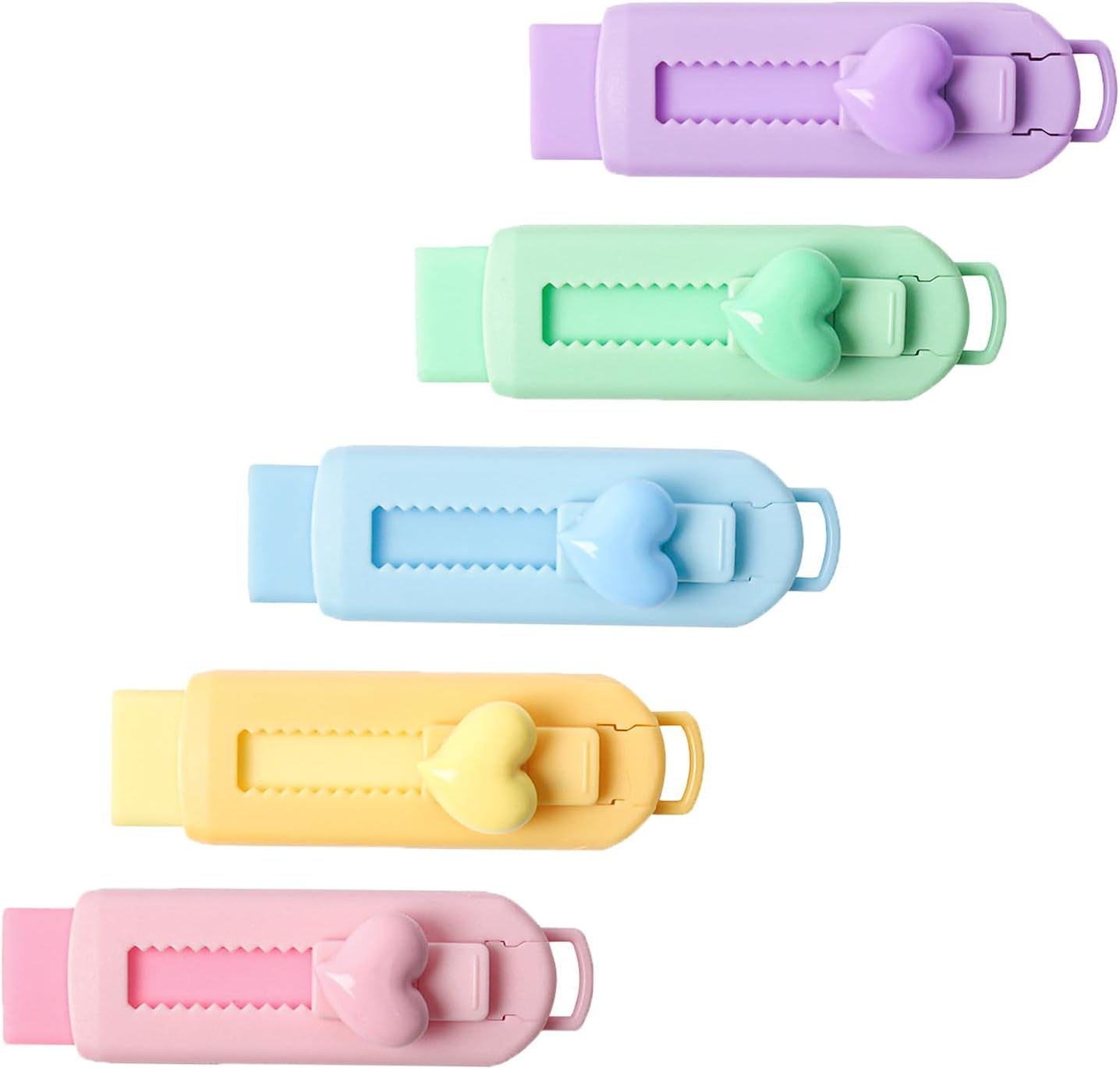 5 Pack Sliding Retractable Pencil Eraser with Plastic Sleeve, Large White Erasers for School Office, Art Erasers for Drawing