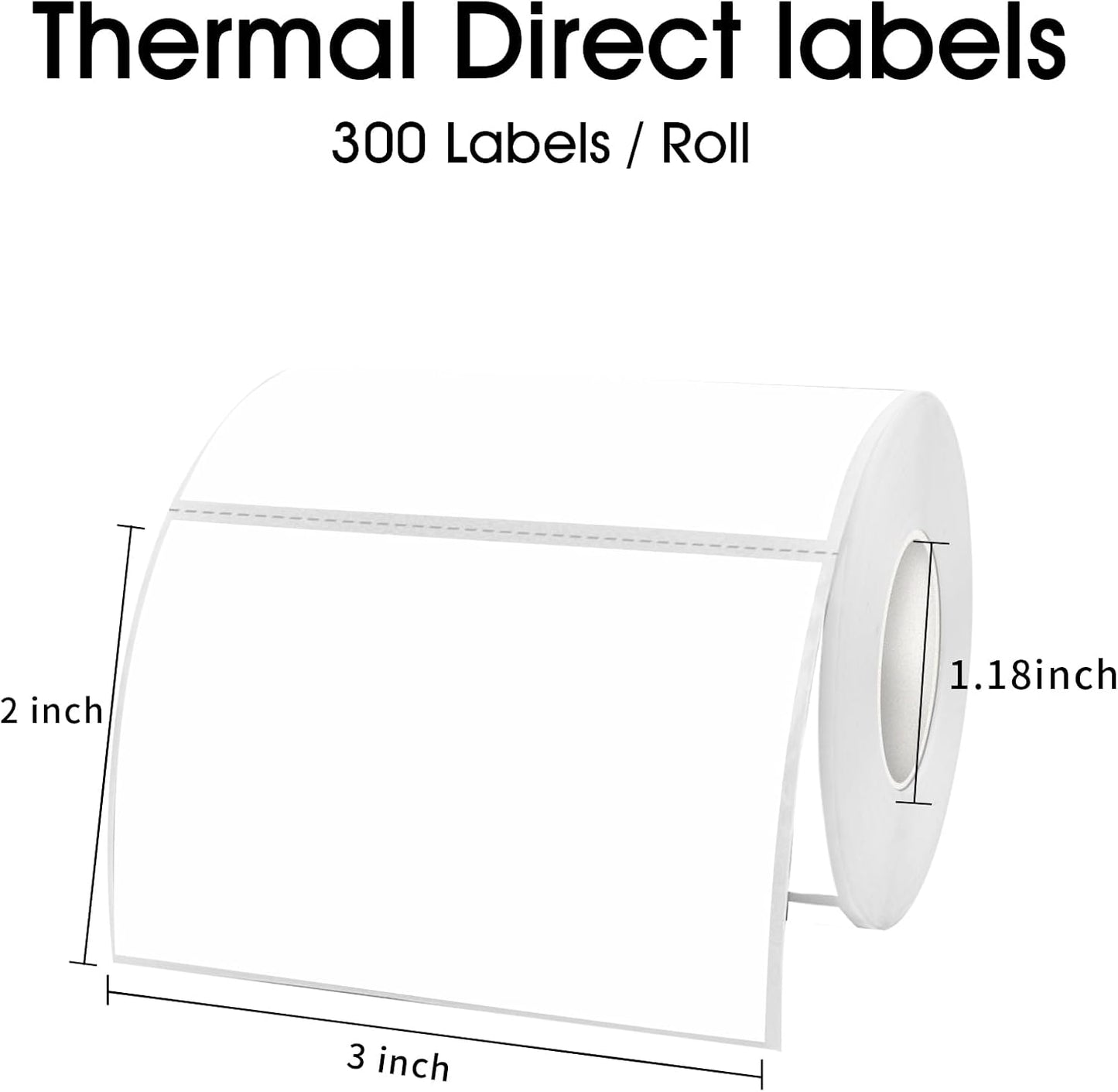 2×3 Inch White Thermal Labels Stickers, Removable Thermal Label, Waterproof Direct Thermals Stickers Perforated Lines- 300 Sheets/Rolls