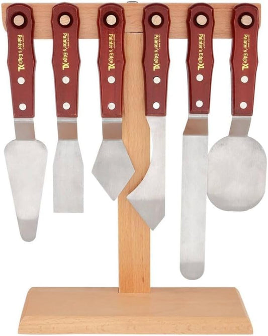 Creative Mark Stainless Steel Palette Knife Painting Tools - Paint Palette with Wooden Handle - Variety of Shapes and Sizes - Set of 6 plus Stand, Set