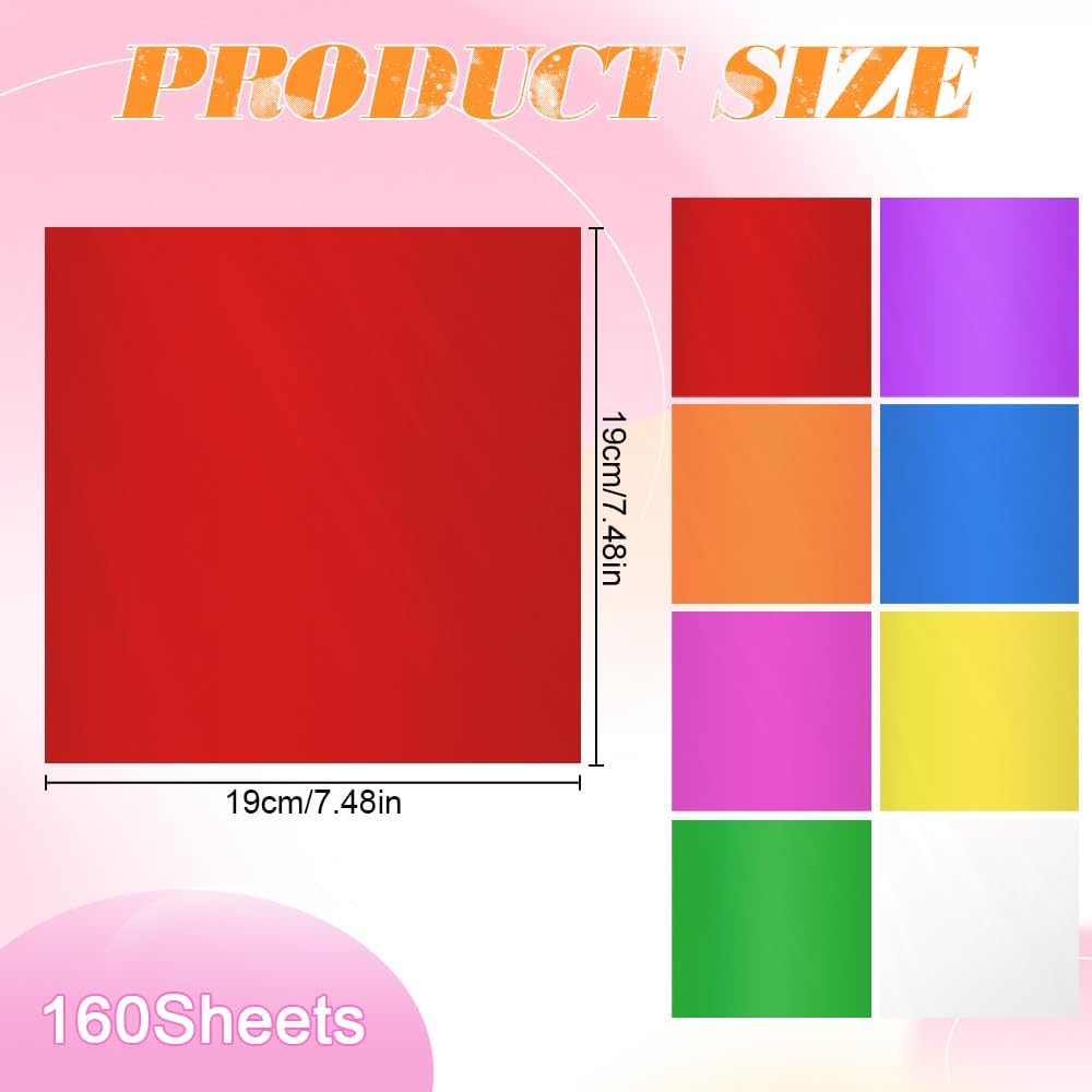 Cellophane Sheets 160 PCS Colored Cellophane Wrap 7.5x7.5 Inch Plastic Transparent Cellophane Paper Colorful Cellophanes Paper Sheet Cello Sheets Light Filters for Candy DIY Arts Crafts Decoration