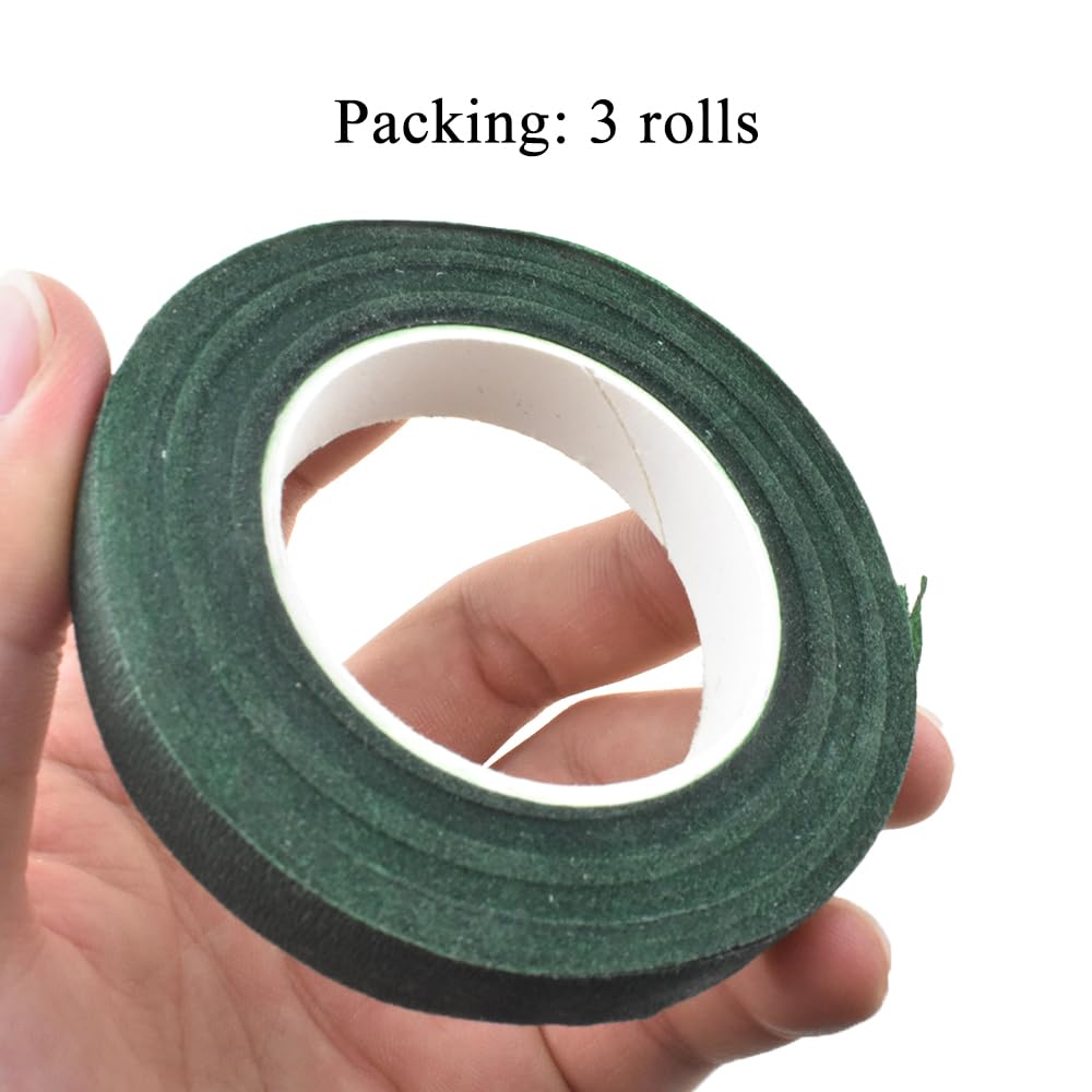 HAHIYO Dark Green 3Rolls 0.5Inch Wide Floral Tape - 270Feet/90Yard Total Paper Waterproof Florist Stem Wrap Tape Decorative Tape for Bouquet Stem Wrapping Corsages Flower Arranging Floral Craft