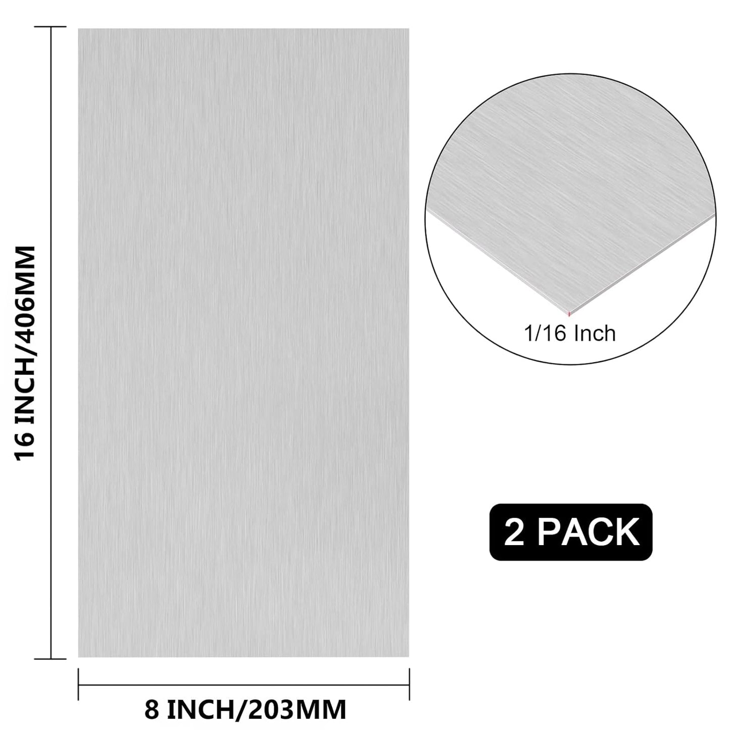 2Pack 6061 T651 Aluminum Sheet Metal 8 x 16 x 1/16 (0.06”) Inch Flat Plain Aluminum Plate Covered with Protective Film, Heat Treatable Rectangle 1.5mm Aluminum Metal Plate for Crafting, Industrial