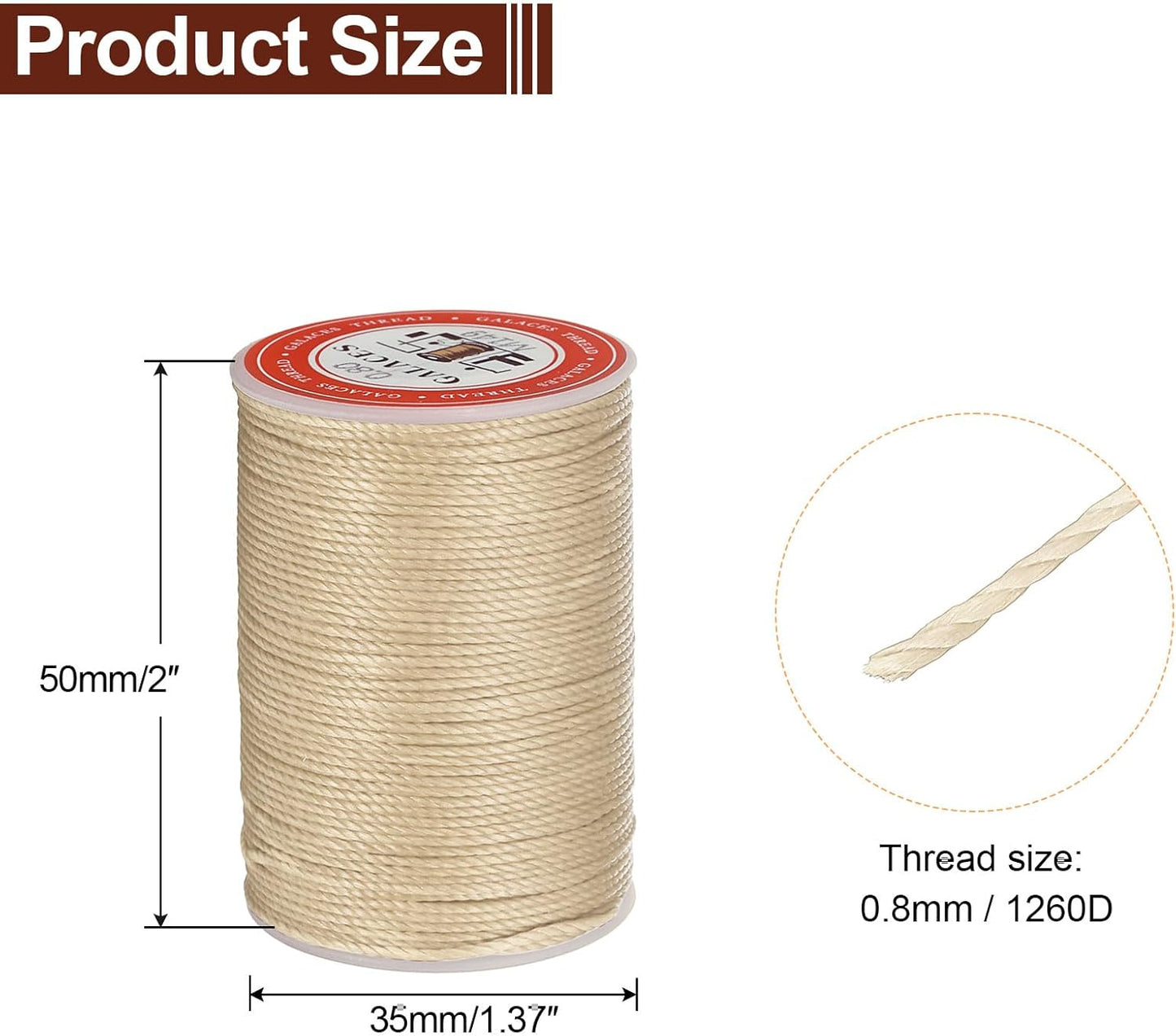 uxcell Round Leather Sewing Waxed Thread, 55m / 60 Yards Wax Polyester String, 0.8mm Waxed Stitching Cord for Leather Crafts, Bookbinding, Bracelets Braided, Dark Linen