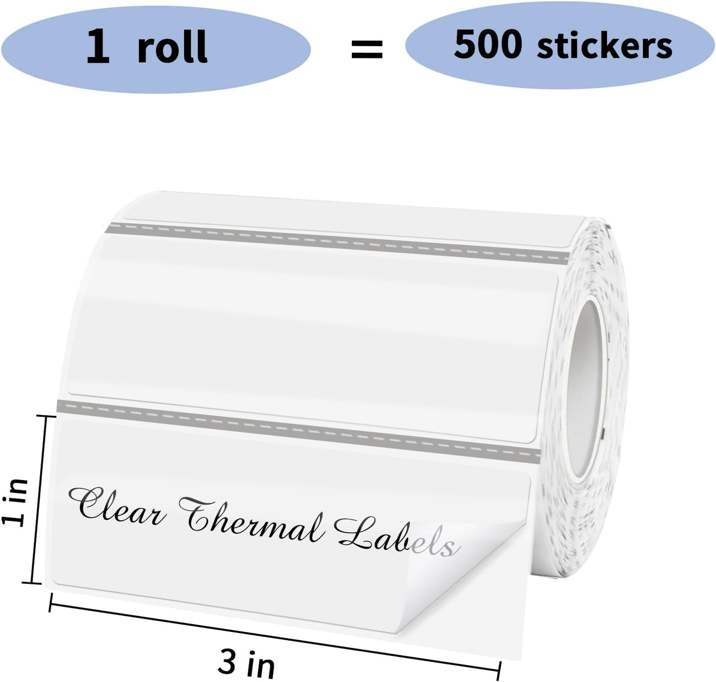 1" x 3" Transparent Thermal Label Stickers,Waterproof Thermal Printer Sticker Labels for Gift Wrapping, Self-Adhesive Name Price Tag DIY Custom Logo Design (500 pcs,Clear)