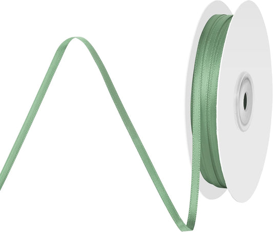 1/8 Inch X 100 Yards Sage Green Satin Thin Ribbon Solid Color Double Faced Ribbons Perfect for Crafts Wedding Decor Bow Making Arts Sewing and More