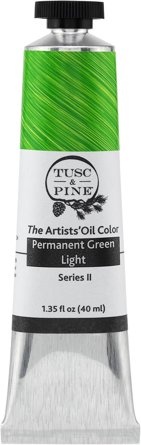 Tusc & Pine Artist Oil Paint - Permanent Green Light, 40 ml, Non-Yellowing, Rich & Creamy Consistency, Maximum Pigment Load, Small Batch Milled Oil Paints Made in the USA for Professional Artists