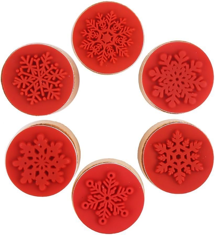 DECORA 6 Pieces Snowflake Floral Wooden Rubber Stamps for Card Making Scrapbooking and Crafts