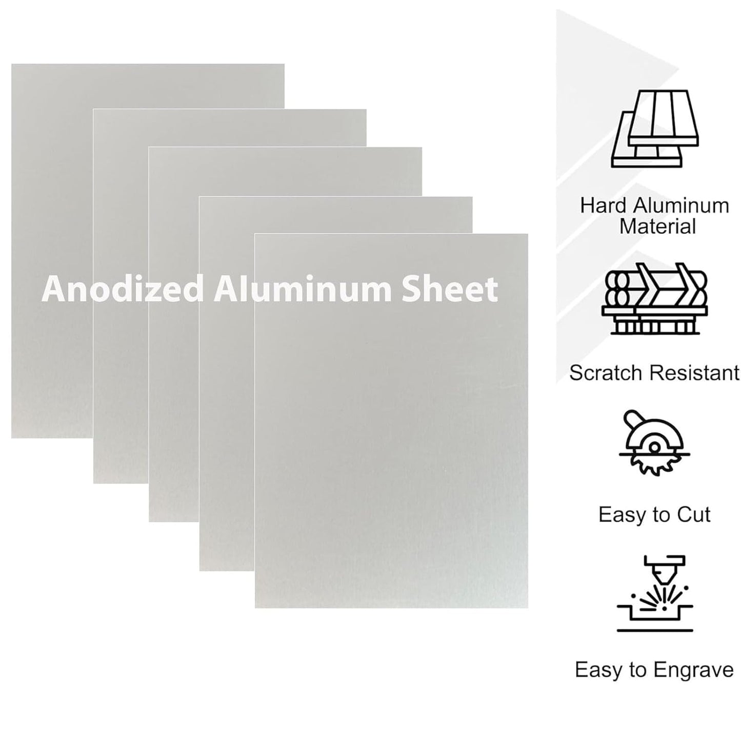 10Pcs Silver Anodized Aluminum Sheet 5" x 7" x 1/32" (0.8mm) Corrosion-Resistant Metal Plates for Laser Engraving, DIY Crafting, Sign Making, Home Decor