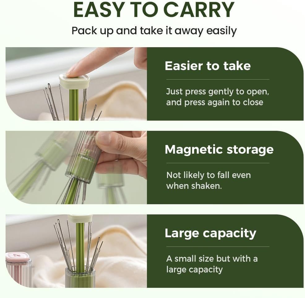 New Sewing Needle Case, Hand Sewing Needle Sewing Tool Set Threader Unthreader Tool, Upgrade Multi-Purpose Large-Eye Stitching Needle and Thread Kit for Leather (Green)