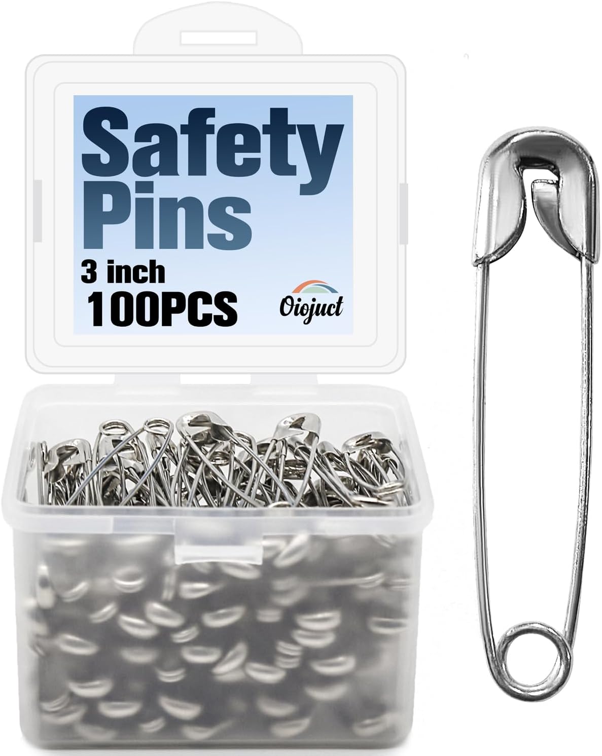 Large Safety Pins - 3 Inch Heavy Duty Big Safety Pins, 100 PCS for Sewing, Crafts, and Clothing