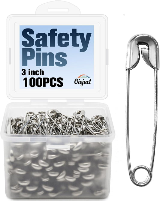 Large Safety Pins - 3 Inch Heavy Duty Big Safety Pins, 100 PCS for Sewing, Crafts, and Clothing