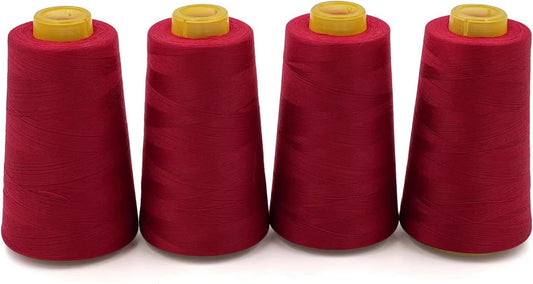 Tortoise 4 Cones of 3000 Yards Each Spool Thread for All Purpose, Serger, Overlock, Quilting, Sewing Machine - 100% Polyester - 40S/2 Wine Red