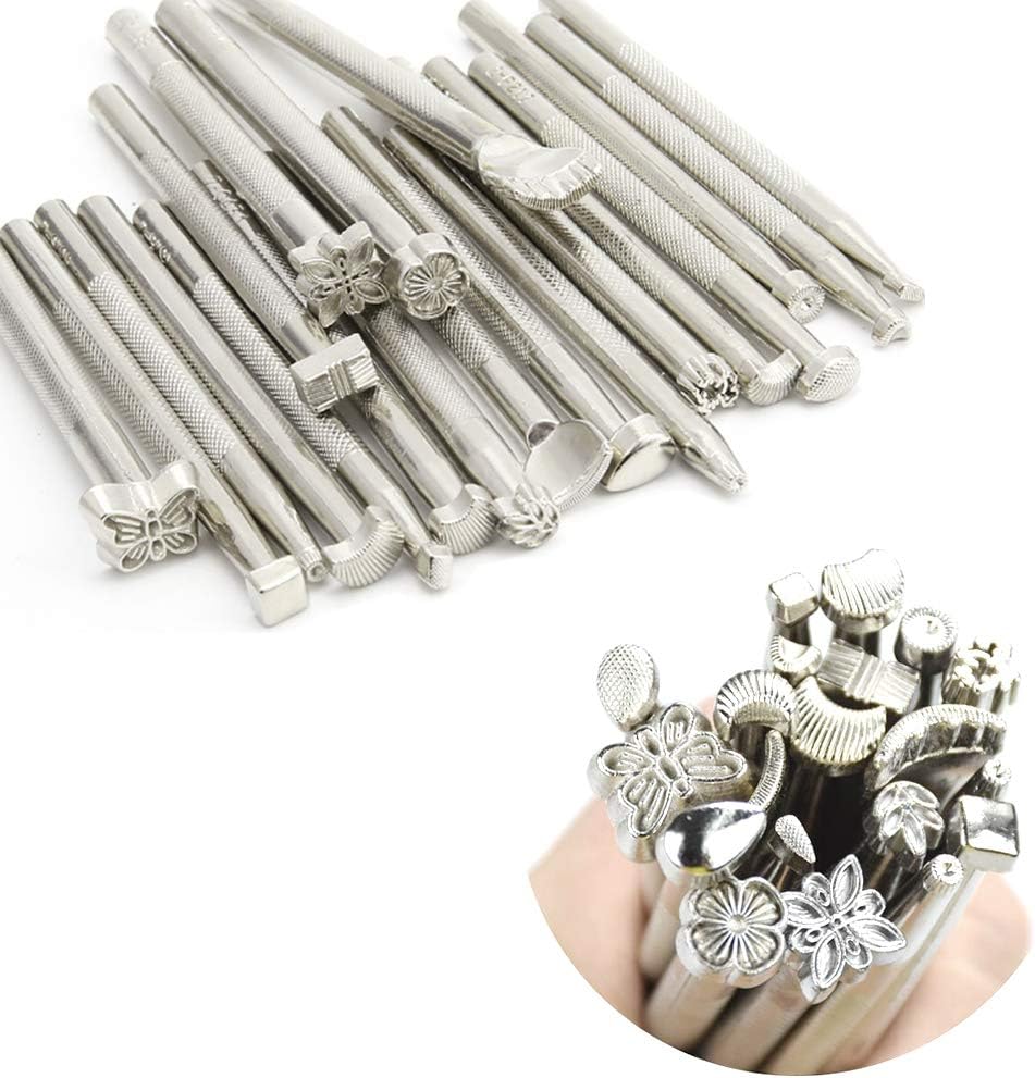 65PCS Leather Stamping Tool Leather Carving Working Saddle Making Tools DIY Leather Craft Stamps Set DIY Hammer Swivel Knife with Leathercraft Metal Letter and Number Stamps Punch