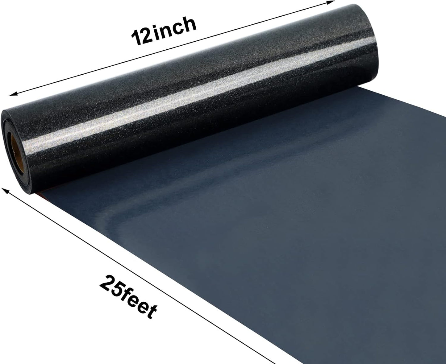 FUNKAKA Glitter Black HTV Heat Transfer Vinyl Rolls, 12" x 25ft PU Iron on Vinyl for T-Shirt Black Glitter HTV Vinyl for All Cutter Machines Easy to Cut & Weed for Heat Vinyl Design