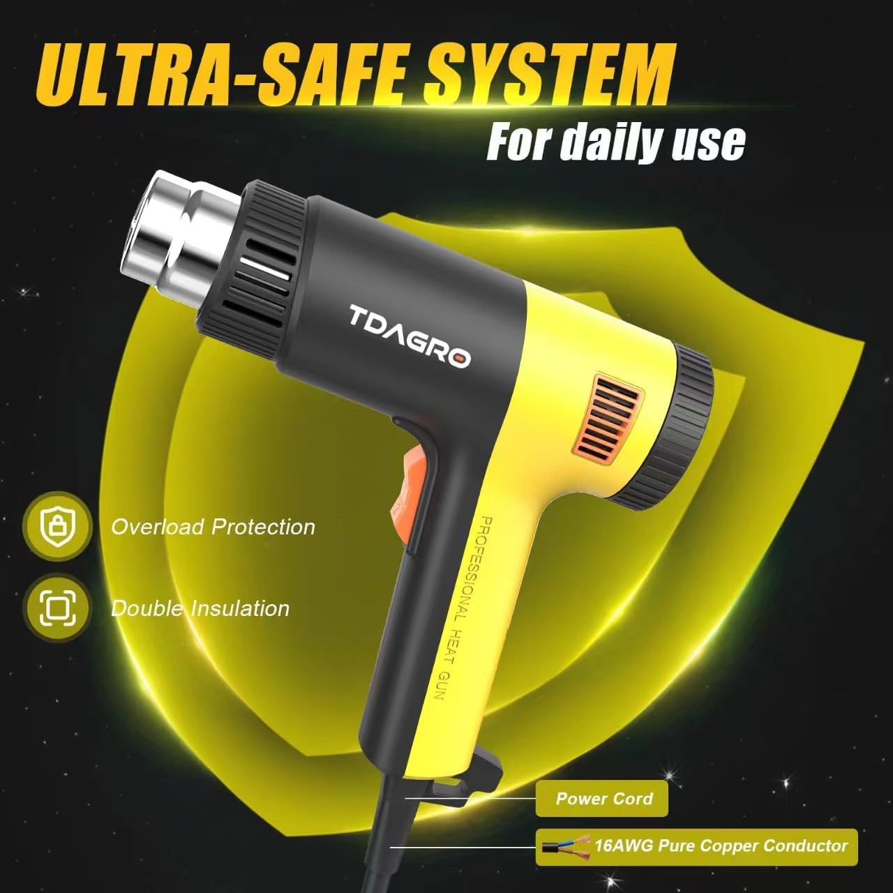 Heat Gun 1.5s Fast Heating,Compact but Powerful Heat Gun for Crafting, Variable Temperature Control from 122℉-1202℉,Mini Heat Gun for Shrink Tubing,Wrapping,Crafts,Resin,Vinyl Wrap (Golden Yellow)