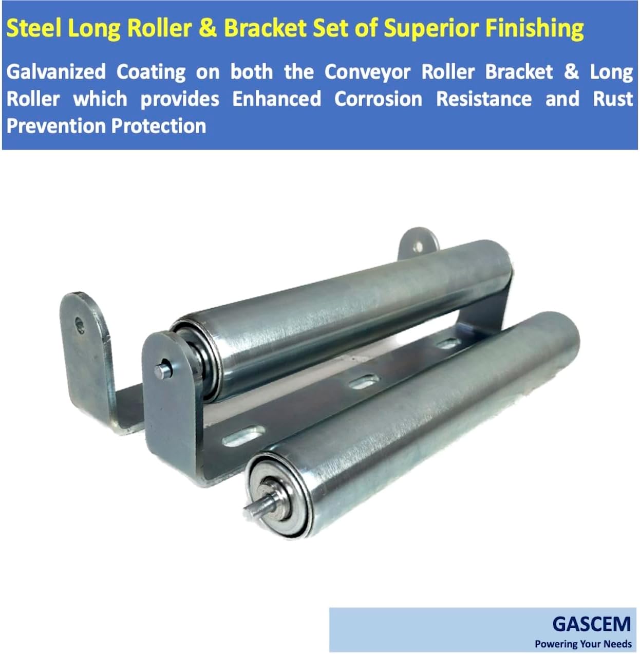 Pack of 2 10"BF Long Roller and Bracket l 1.5"Ø Galvanized Steel Conveyor Roller I Set of Roller and Bracket Versatile as Support Rollers for Woodworking, Roller Stand or Bike Rollers Conveyor Rollers