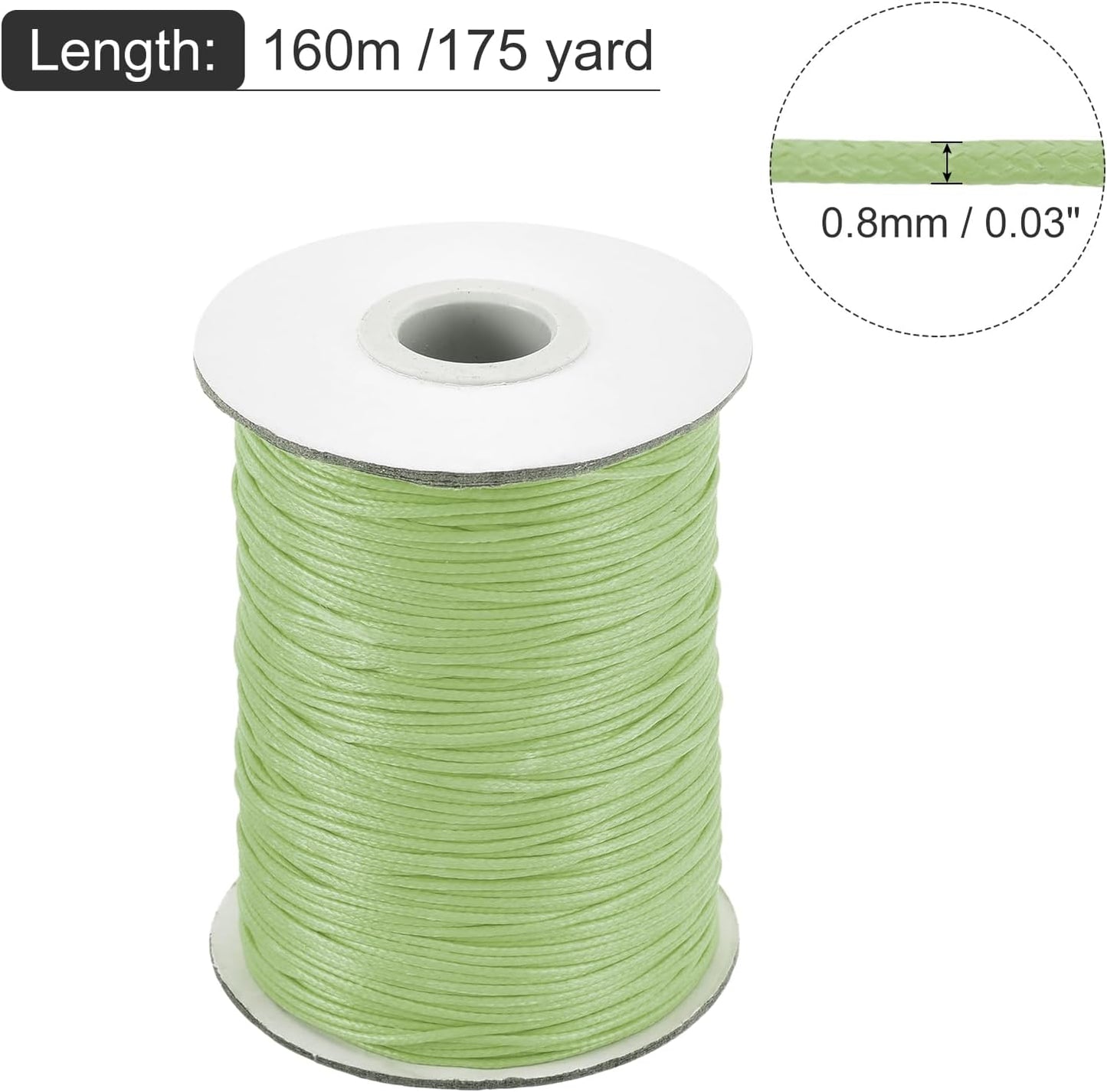MECCANIXITY Waxed Cord 0.8mm Waxed Polyester Cord 175 Yard Wax String for Bracelet Making,Necklaces, Beading,Jewelry Making and DIY Crafts(Grass Green)