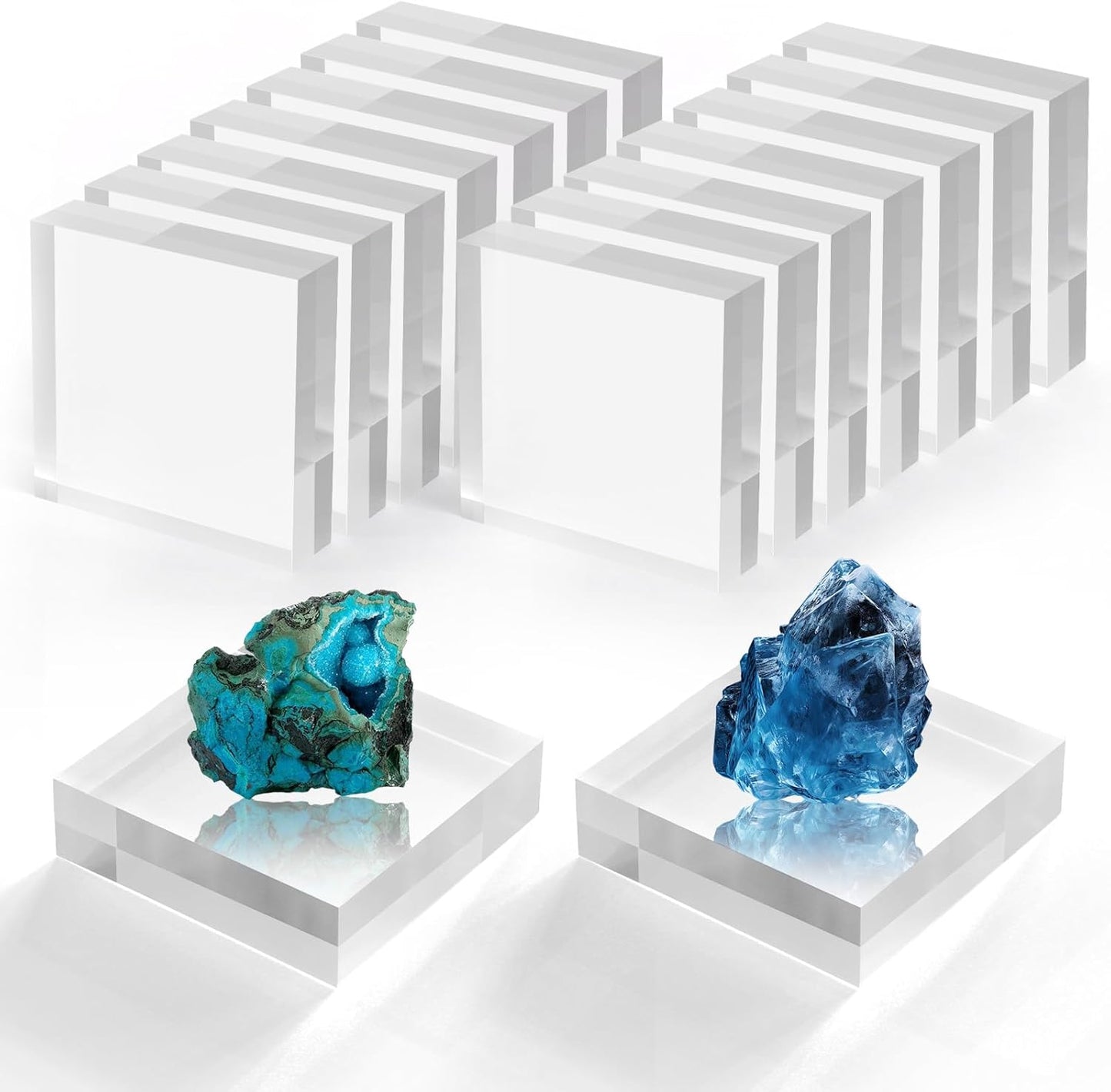 Acrylic Blocks 3 X 3 X 1 Inch 16 Pcs Acrylic Base Stand for Display Clear Block Square Riser Display Stands Pedestal Polished Cube for Jewelry trophy Props Collection Ring