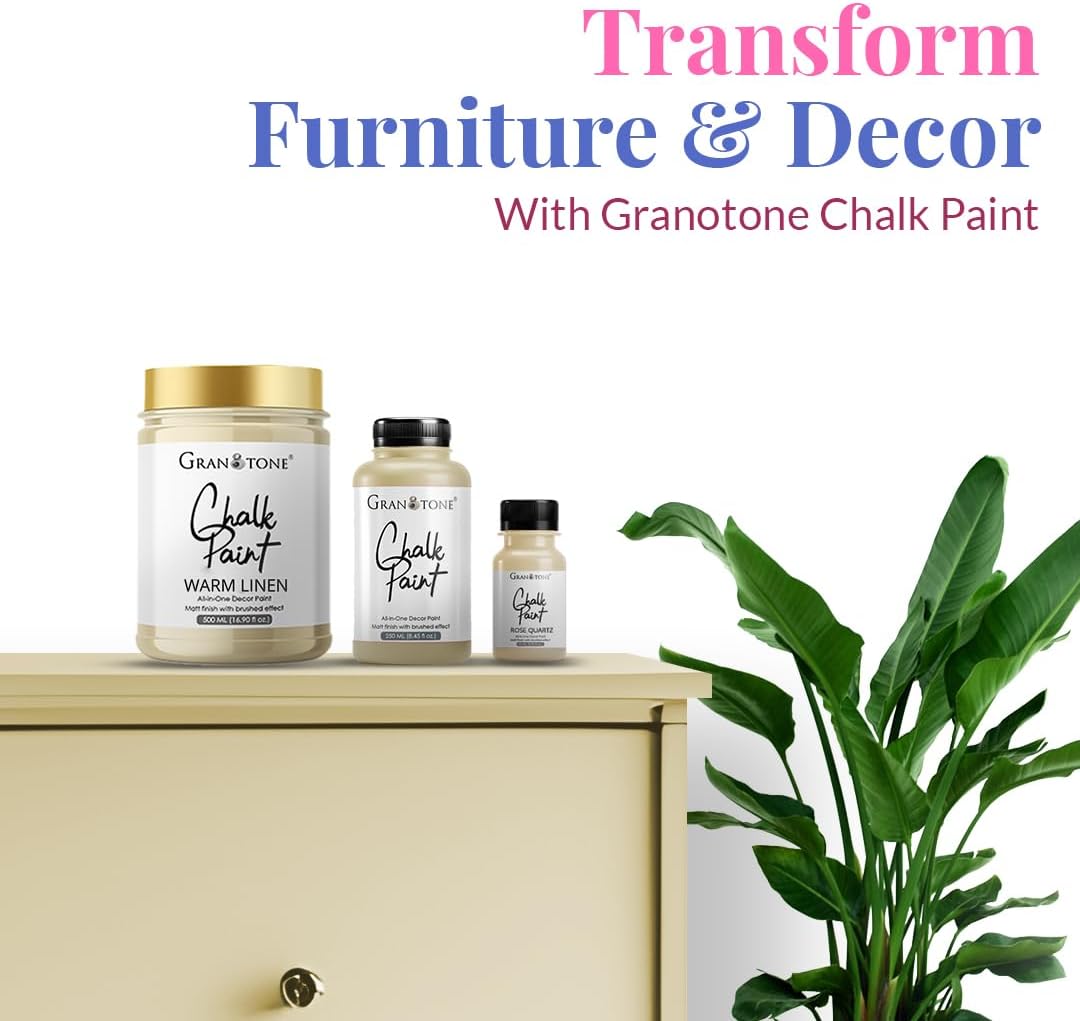 GRANOTONE Chalk Paint for Furniture, Matt-Finish Water-Based Acrylic Paint for Wood, Walls, Metal, Glass, Paper, Fabric Canvas, Maximum Coverage Chalk Paint for Kids & Adults, 250 Ml (WARM LINEN)