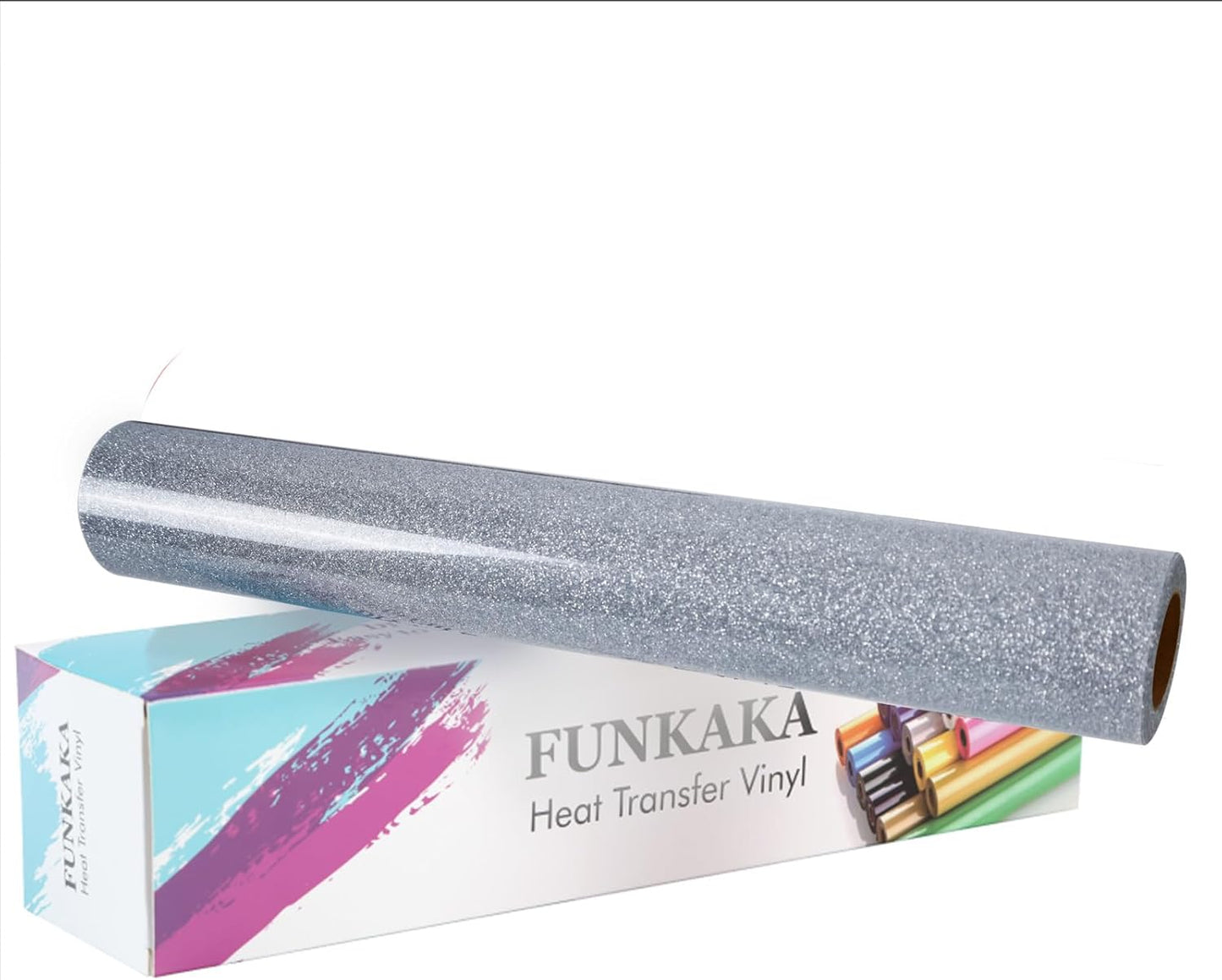 FUNKAKA Glitter Silver HTV Heat Transfer Vinyl Rolls, 12" x 25ft PU Iron on Vinyl for T-Shirt Silver Glitter HTV Vinyl for All Cutter Machines Easy to Cut & Weed for Heat Vinyl Design