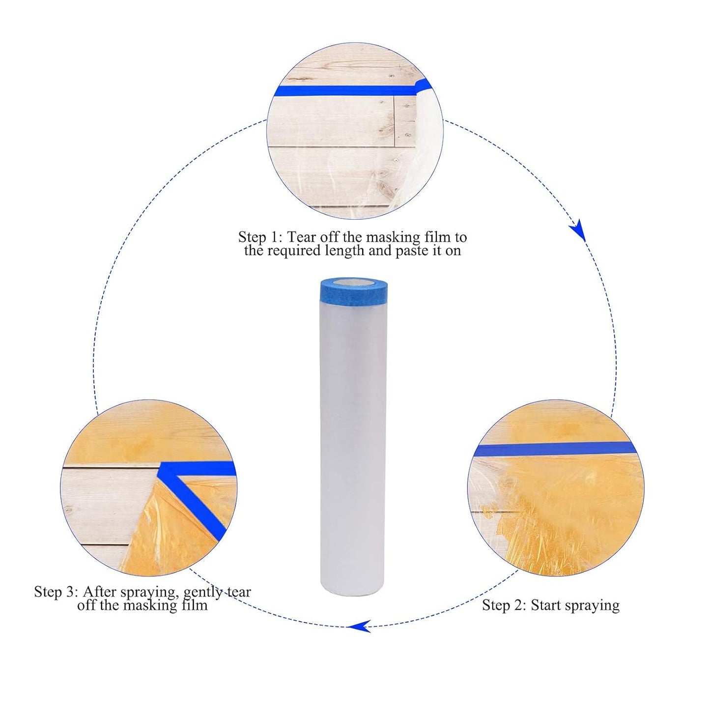 VECOPE 3-Piece Set,Pre- Masking Film Protection Covering Cloth Tape | for Automotive Covering Painting Paint Masking (8-Feet X 65-Feet)