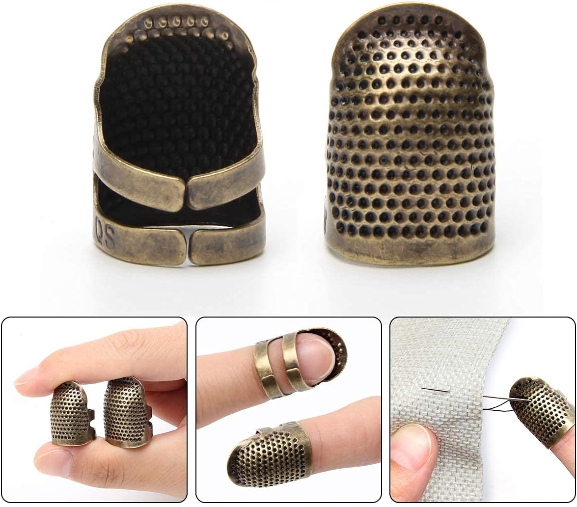 4 Piece Sewing Thimble Hand-Working Sewing Thimble Finger Protector Adjustable Metal Finger Shield Ring Needlework Fingertip DIY Sewing Tools Accessories