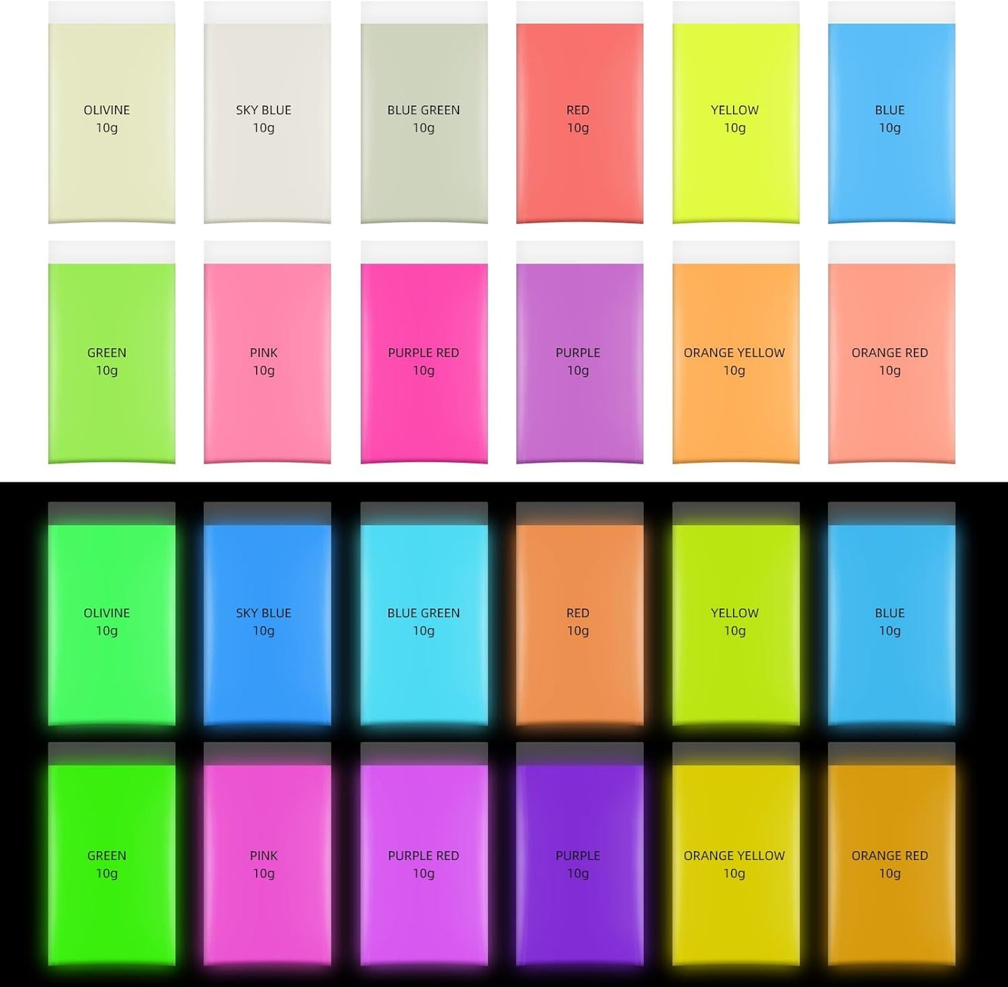 Glow in The Dark Pigment Powder,12 Colors Epoxy Resin Dye Luminous Pigment Powder,for Nail Art,Resin, DIY Crafts,Paint Glow.10g/0.35oz