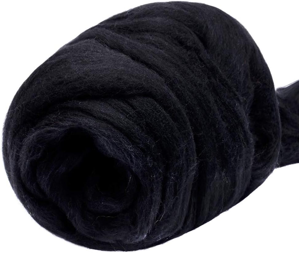 3.53oz Wool Roving Yarn, Wool Felting Supplies, Pure Wools, Chunky Yarn, Spinning Wool Roving for Needle Felting Wet Felting DIY Hand Spinning (Black)