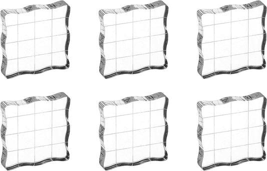 PATIKIL 1.6"x1.6" Acrylic Stamp Block, 6Pcs Clear Stamping Block with Grid Lines Decorative Mounting Blocks Wave for Scrapbooking DIY Crafts Card Making