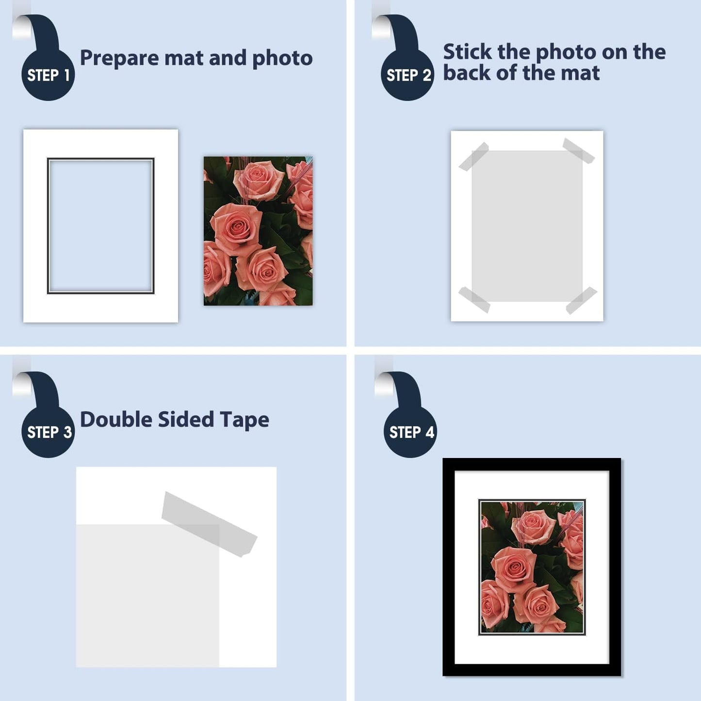 Mat Board Center, Double Mat - Acid Free, 8-ply Thickness, White Core - for Pictures, Photos, Framing (White Over Black, 16x20 for 11x14, Pack of 5)