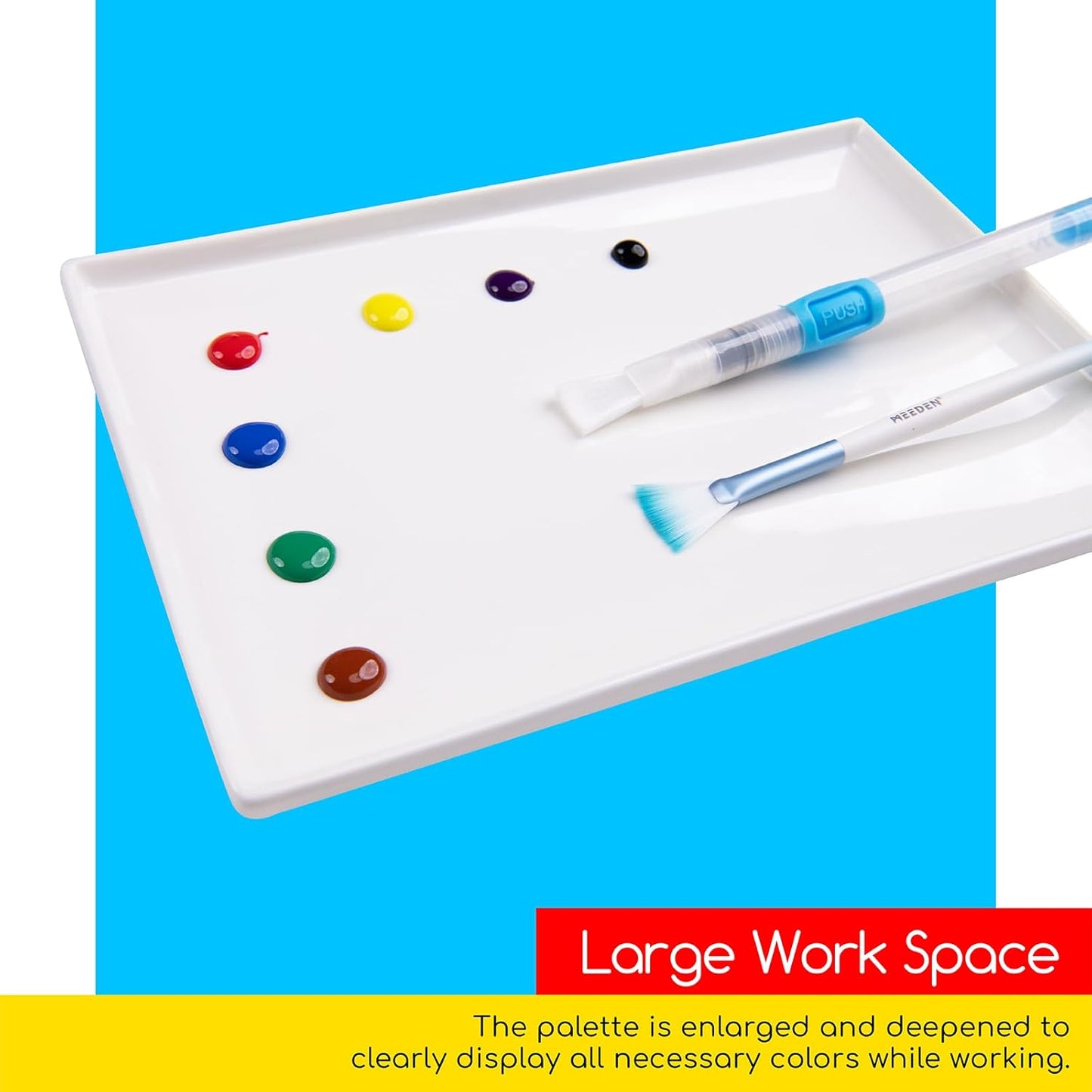 MEEDEN Ceramic Tray Palette, Ceramic Artist Paint Palette, Porcelain Mixing Tray for Watercolor Gouache Painting, Large Mixing Area White Rectangle Palette for Painting Large Artwork