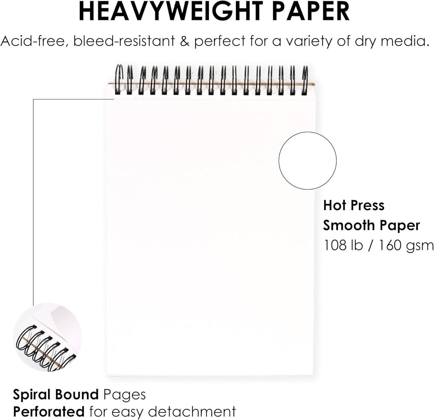 Fingraspuro 9"x12" Sketch Book, 100 Sheets, 108lb/160gsm, Top Spiral Bound Sketch Pad, Art Supplies, Sketchbook for Drawing, Acid-Free Hot Press Drawing Pad, Suitable for Various Art Tools