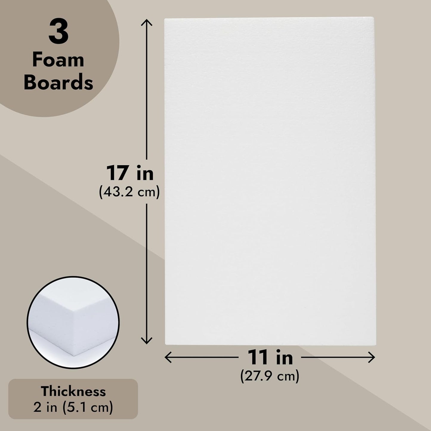 Rectangular Foam Blocks - Easy-to-Carve Sculpting Foam - Diorama Base Rectangles for Model Displays - Versatile Craft Pack for DIY Craft - Pack of 3, 17 x 11 x 2 in, White