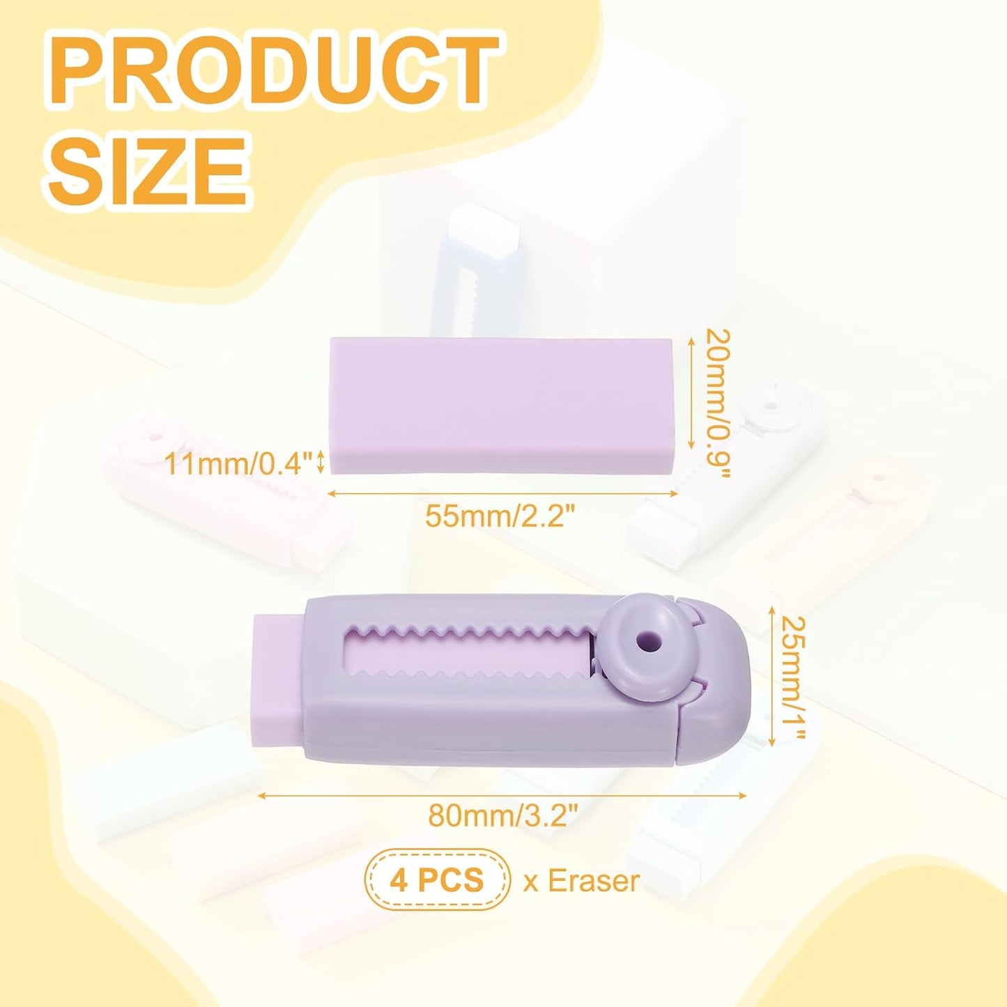 PATIKIL 4 Pack Erasers, Sliding Retractable Eraser Push Pull Cute Pencil Erasers Soft Large Easy to Clean with Plastic Sleeve for Sketching Drawing Artists Teacher Pencils, Purple