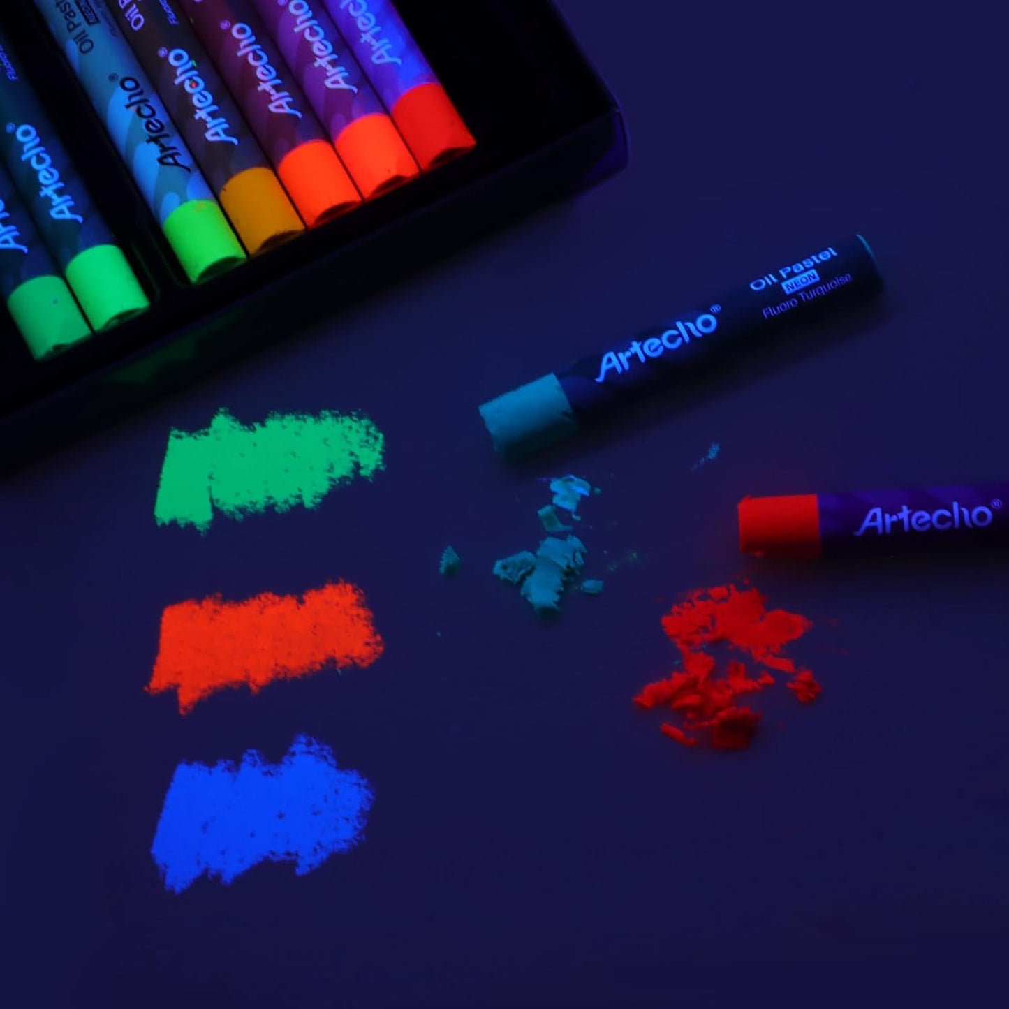 Artecho Neon Oil Pastels Set of 12 Colors, Soft Oil Pastels for Art Painting, Drawing, Blending (10 x 70 mm)